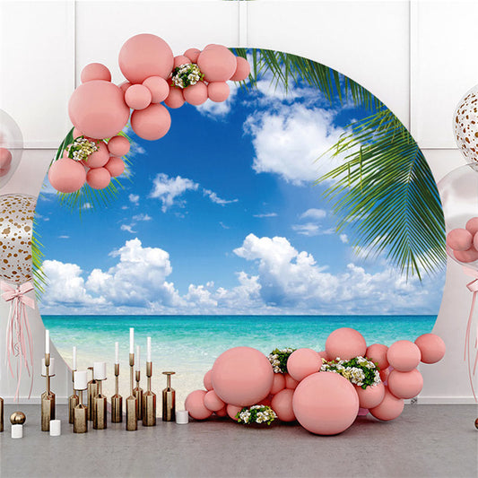 Lofaris Blue Sky Beach With Coconut Tree Round Summer Backdrop