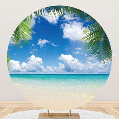 Lofaris Blue Sky Beach With Coconut Tree Round Summer Backdrop