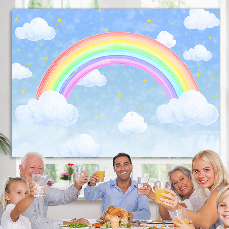 Lofaris Blue Sky Cloud Rainbow Star Themed Party Backdrop for Birthday