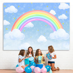 Lofaris Blue Sky Cloud Rainbow Star Themed Party Backdrop for Birthday