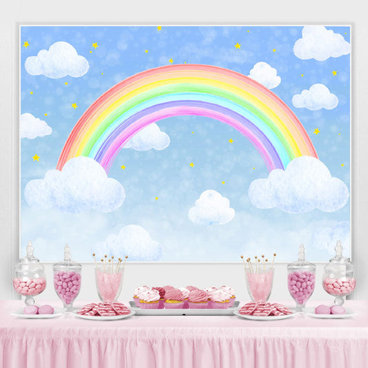 Lofaris Blue Sky Cloud Rainbow Star Themed Party Backdrop for Birthday