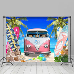 Lofaris Blue Sky Pink Bus Surfboards Hawaii Summer Backdrop
