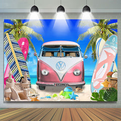 Lofaris Blue Sky Pink Bus Surfboards Hawaii Summer Backdrop
