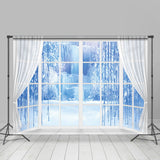 Load image into Gallery viewer, Lofaris Blue Snow Tree Scenery Window Outside Backdrops