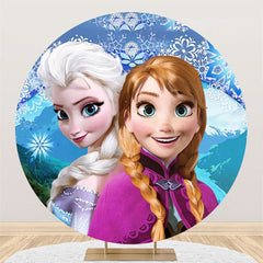 Lofaris Blue Snowflake Round Cartoon Princess Birthday Backdrop