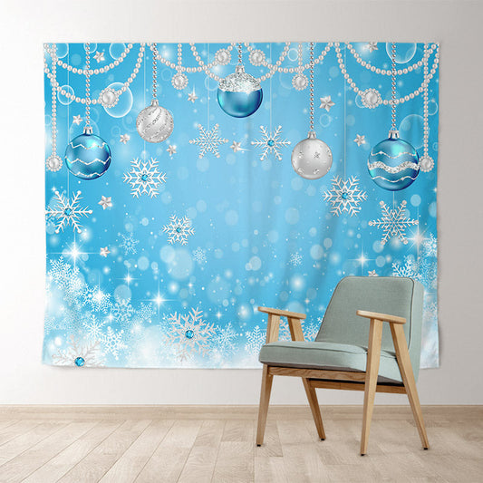 Lofaris Blue Snowflakes With Christmas Balls Holiday Backdrop