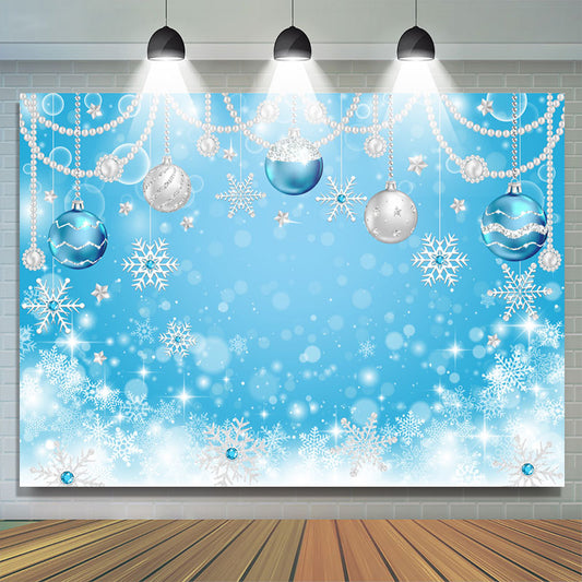Lofaris Blue Snowflakes With Christmas Balls Holiday Backdrop