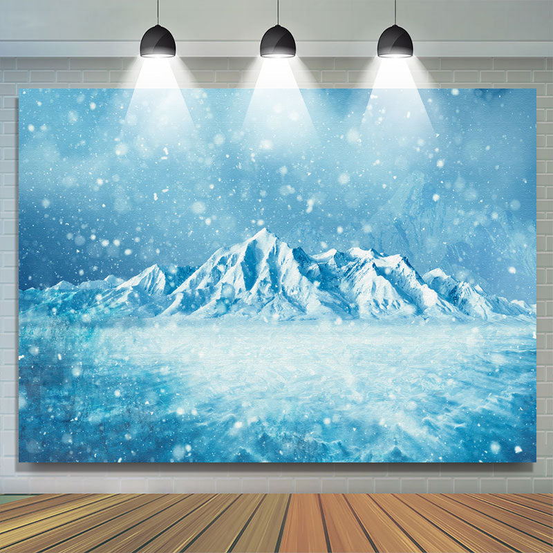 Lofaris Blue Snowmountain And Snowflake Baby Shower Backdrop