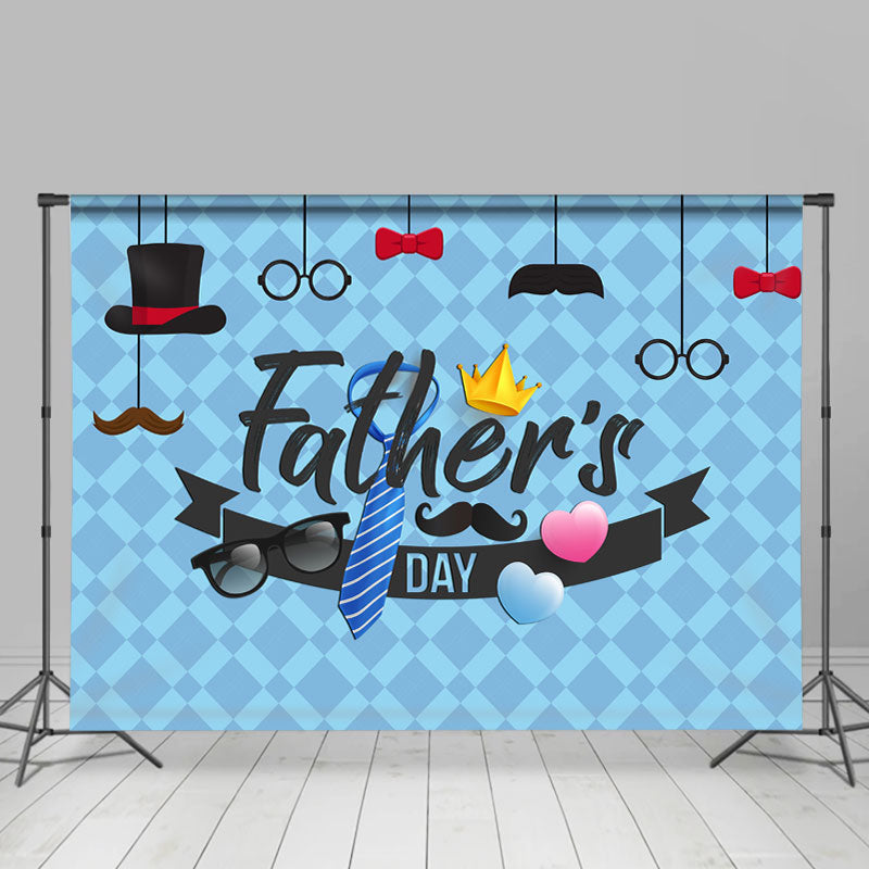 Lofaris Blue Square And Black Hat Happy Fathers Day Backdrop