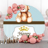 Load image into Gallery viewer, Lofaris Blue Stripe And Teddy Bear Crown Round Birthday Backdrop