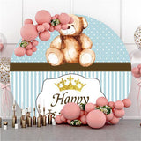 Load image into Gallery viewer, Lofaris Blue Stripe And Teddy Bear Crown Round Birthday Backdrop