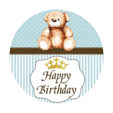 Load image into Gallery viewer, Lofaris Blue Stripe And Teddy Bear Crown Round Birthday Backdrop