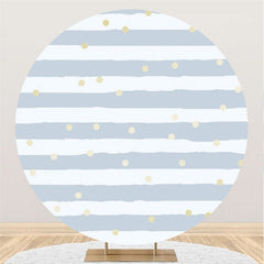 Lofaris Blue Stripes And Spot Round Happy Birthday Party Backdorp
