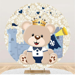 Lofaris Blue Teddy Bear And Castle Round Baby Shower Backdrop