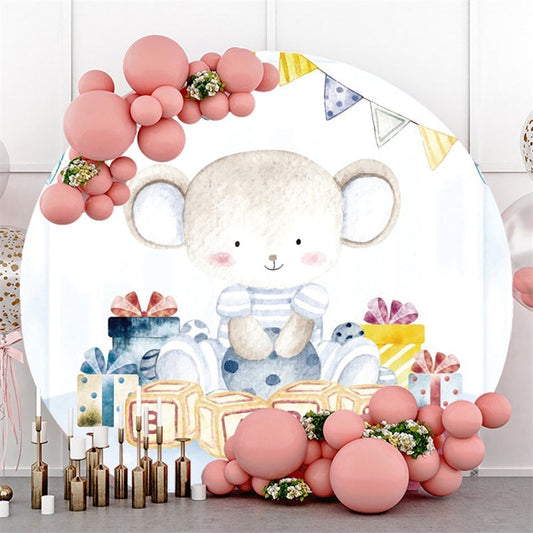 Lofaris Blue Teddy Bear And Gifts Round Baby Shower Backdrop