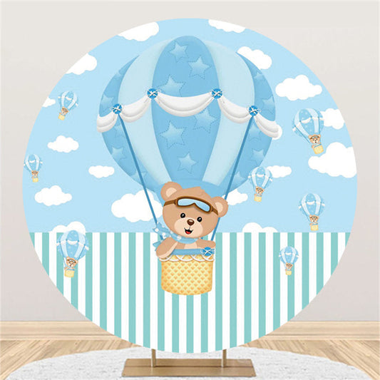Lofaris Blue Teddy Bear On The Airballoon Sky Round Backdrop