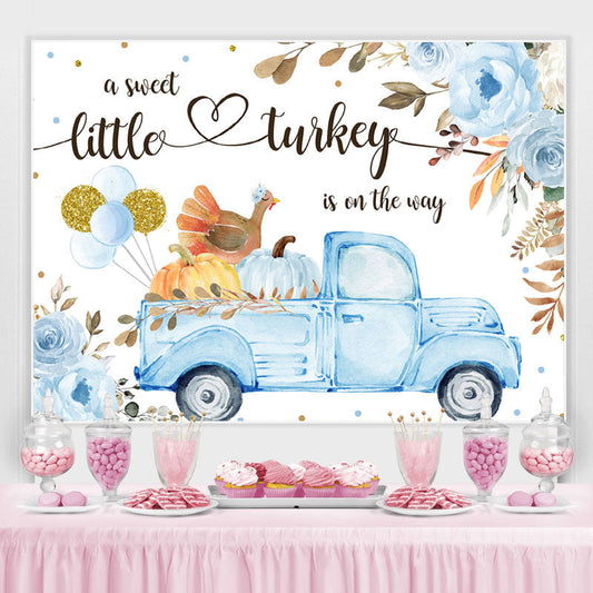 Lofaris Blue Truck and Floral Pumpkin Baby Shower Backdrop