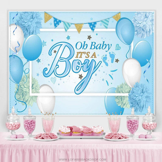 Lofaris Blue White Ballons Its A Boy Backdrop For Baby Shower