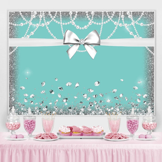 Lofaris Blue White Bowknot Glitter Diamond Birthday Backdrop
