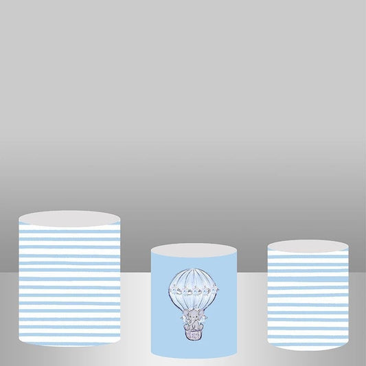 Lofaris Blue-White Stripe Elephant Backdrop Cake Table Cover Kit