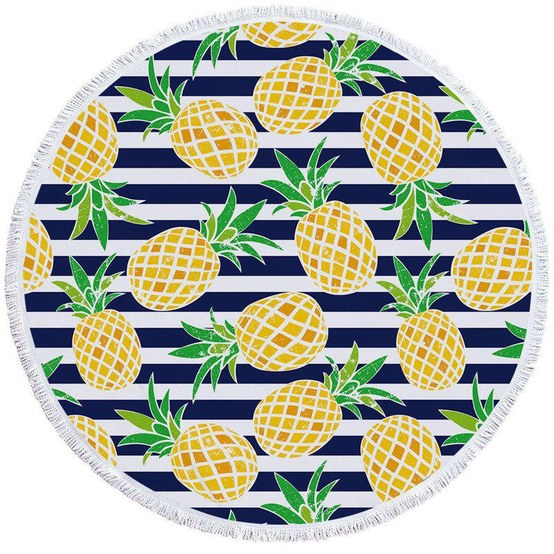 Lofaris Blue White Stripe Pina Cabana Circle Beach Towel