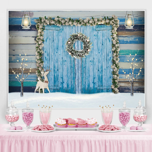 Lofaris Blue Wooden Door And Animal Floral Baby Shower Backdrop