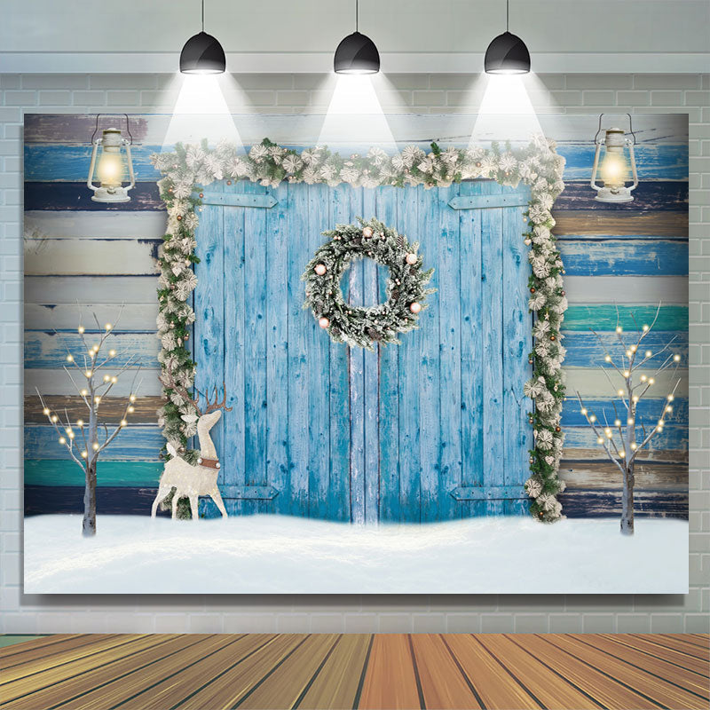 Lofaris Blue Wooden Door And Animal Floral Baby Shower Backdrop