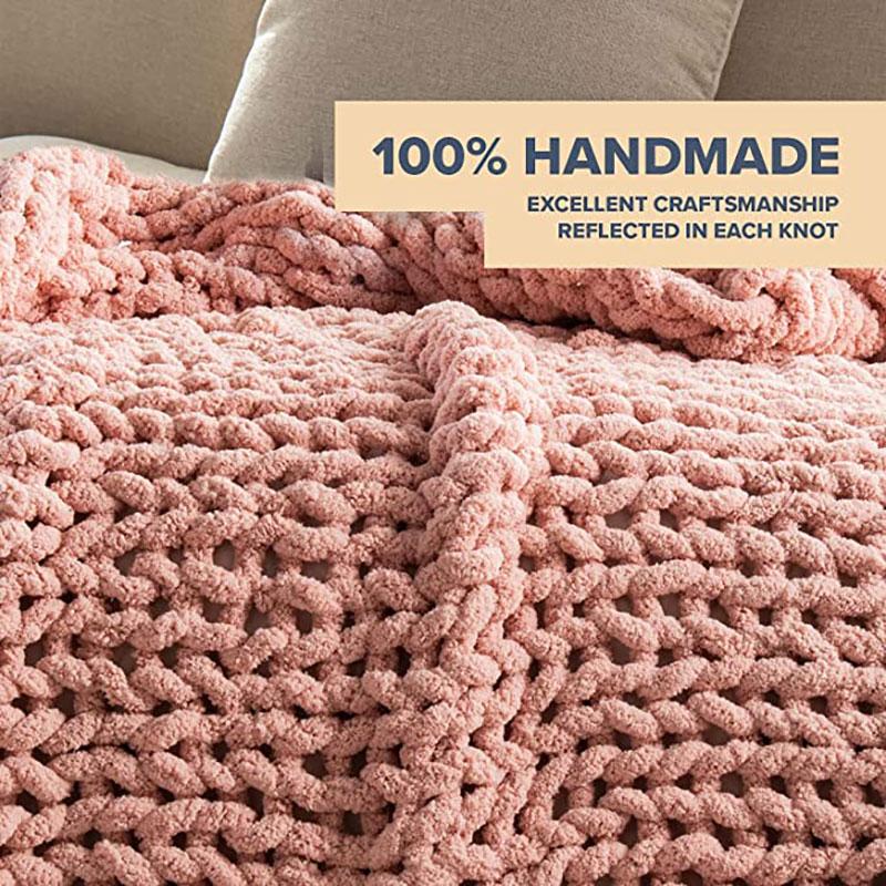 Lofaris Blush Pink Soft Chenille Yarn Chunky Knit Blanket Throw