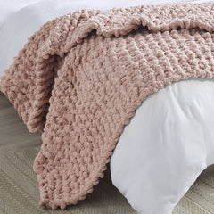 Lofaris Blush Pink Soft Chenille Yarn Chunky Knit Blanket Throw