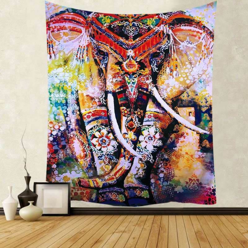 Lofaris Bohemian Elephant Floral Painting Style Family Wall Tapestry