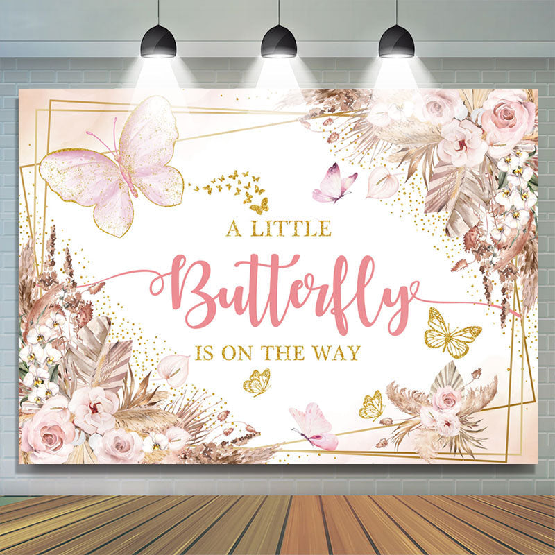 Lofaris Boho Butterfly Floral Baby Shower Backdrop For Girl