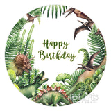 Load image into Gallery viewer, Lofaris Boho Green Leaves Dinosaurs Happy Birthday Round Backdrop