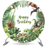 Load image into Gallery viewer, Lofaris Boho Green Leaves Dinosaurs Happy Birthday Round Backdrop