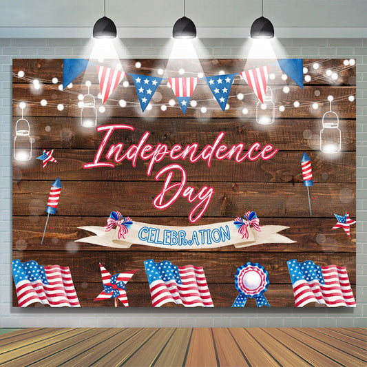 Lofaris Bokeh Brown Wood USA Flags Independence Day Backdrop