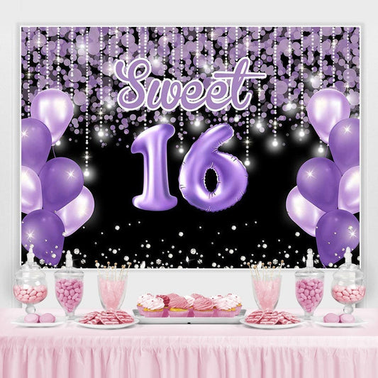 Lofaris Bokeh Purple balloon sweet 16th birthday photo backdrop