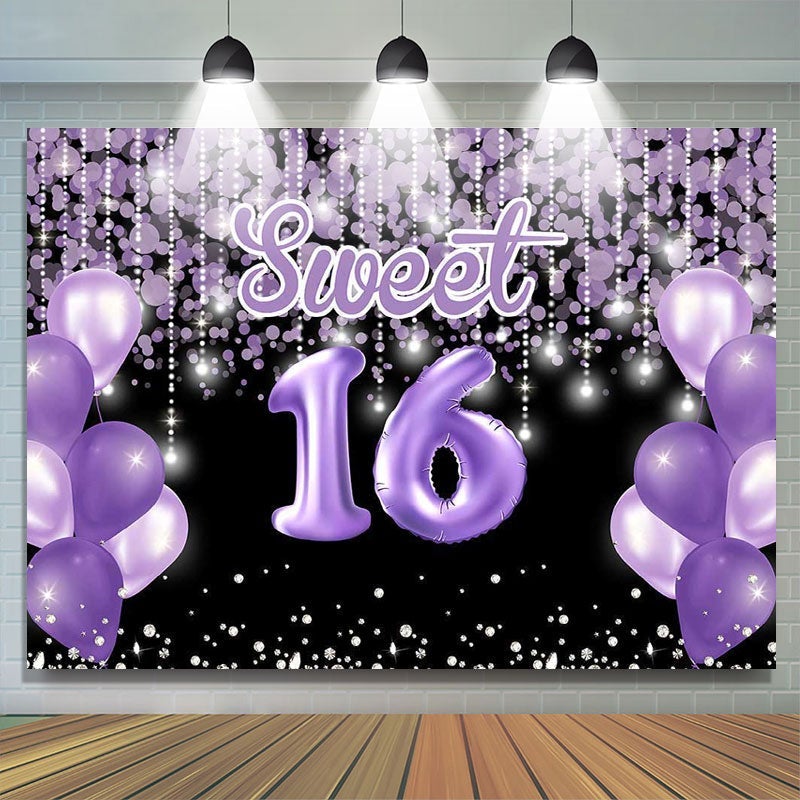 Lofaris Bokeh Purple balloon sweet 16th birthday photo backdrop