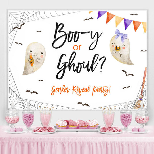Lofaris Boo Or Ghou Bat Halloween Theme White Gender Reval Backdrop