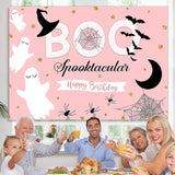 Load image into Gallery viewer, Lofaris BOO pink Halloween party birthday photo booth backdrop