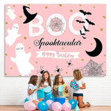 Load image into Gallery viewer, Lofaris BOO pink Halloween party birthday photo booth backdrop