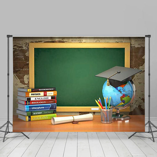 Lofaris Book globe and green blackboard back to school backdrop