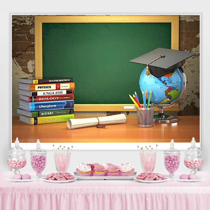 Lofaris Book globe and green blackboard back to school backdrop