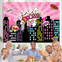 Lofaris Boom Pink City Happy Birthday Backdrop for Children