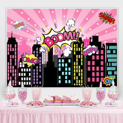 Lofaris Boom Pink City Happy Birthday Backdrop for Children