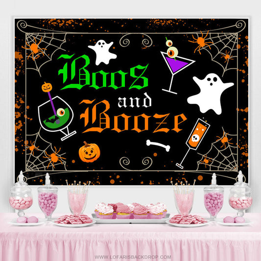 Lofaris Boos And Boozp Black Scary Happy Halloween Backdrop