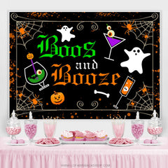 Lofaris Boos And Boozp Black Scary Happy Halloween Backdrop