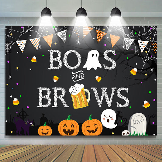 Lofaris Boos and Brows Pumpkin Cute Halloween Party Backdrop