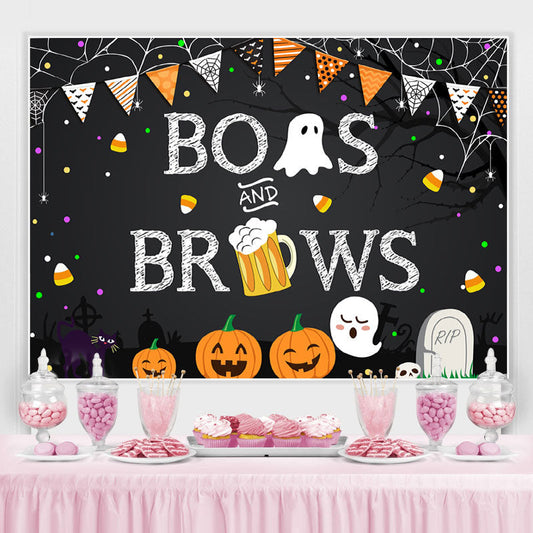 Lofaris Boos and Brows Pumpkin Cute Halloween Party Backdrop