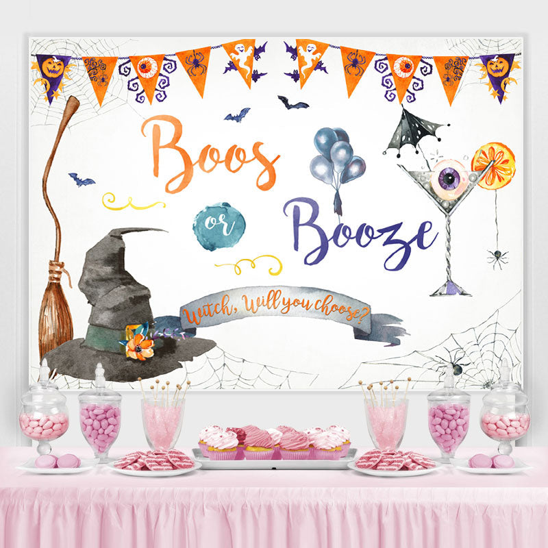 Lofaris Boos or Booze Witch Hat and Cocktail Halloween Backdrop