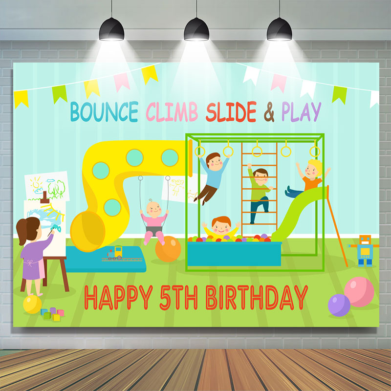 Lofaris Bounce Climb Slide And Play Happy 5Th Birthday Backdrop