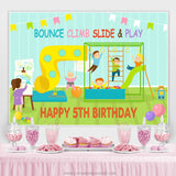 Load image into Gallery viewer, Lofaris Bounce Climb Slide And Play Happy 5Th Birthday Backdrop